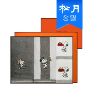 송월 스누피 수건 기프트세트(스누피 심플 무지타올 1p + 스트라이프 타올 1p + 블록블랙 고리타올 2p) + 쇼핑백