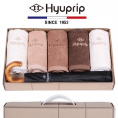 협립 40수 호텔타올 5P + 2단 암막 원목 곡자우산 1P- 우양산 타올 세트