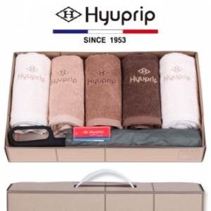 협립 40수 호텔타올 5P + 2단 카라비너 그린 우산 1P 우산 타올 세트