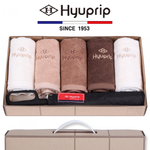 협립 40수 호텔타올 5P + 2단 카라비너 블랙 우산 1P- 우산 타올 세트