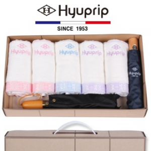 협립 눈꽃 세면타올 5P + 3단 60 앤티크브랙 초고맬도 완전자동 우양산 + 3단 마시멜로 원목손 완전자동우산 - 우산 타올 패밀리세트
