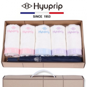 협립 눈꽃 타올 5P + 가르시아 2단 심플 자동우산 1P- 우산 타올 세트