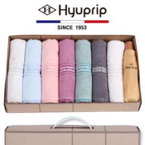 마시멜로 타올 7P 세트 + 3단 마시멜로 원목손 수동우산 1P 우산 타올 세트