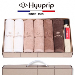 협립 40수 호텔타올 6P + 3단 암막 골든베이지 수동우산 1P - 우양산 타올 세트