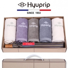 협립 호텔 코마 타올 5P + 2단 멀티 스트라이프 원목 우산 1P - 우산 타올 세트