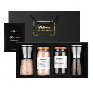 웰세스 WG-204S 히말라야 핑크솔트 블랙페퍼 그라인더 선물세트[핑크소금 굵은입자 200G, 리필 300G, 통후추 100G, 리필 150G]