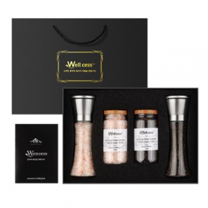 웰세스 WG-244S 히말라야 핑크솔트 블랙페퍼 그라인더 선물세트[핑크솔트 굵은입자 240G, 블랙페퍼 110G, 핑크솔트 굵은입자 리필 300G, 블랙페퍼 리필 150G]