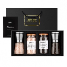 웰세스 WG-204S 히말라야 핑크솔트 블랙페퍼 그라인더 선물세트[핑크솔트 굵은입자 200G, 블랙페퍼 100G, 핑크솔트 리필 300G, 블랙페퍼 리필 150G]