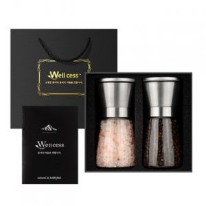 웰세스 WG-202S 히말라야 핑크솔트 블랙페퍼 그라인더 선물세트[핑크솔트 굵은입자 200G, 블랙페퍼 100G]