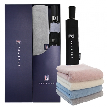 PGA 3단 완전자동 리플렉티브 안전 우산 +200g 코마 사 타올세트 #2