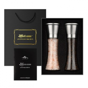 웰세스 WG-242S 히말라야 핑크솔트 블랙페퍼 그라인더 선물세트[핑크솔트소금 굵은입자 240G, 블랙페퍼 통후추 110G]