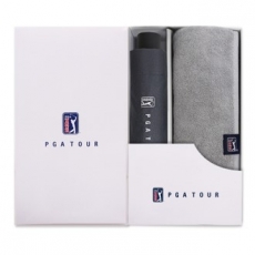 PGA 3단 수동 블랙메탈 우산 + 200g 코마사 타올 세트