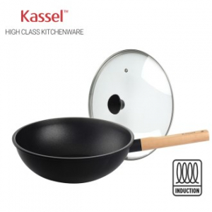 카셀 하이브리드 (Hybrid) 인덕션 (IH) 휠우드 티 타늄 궁중팬 (웍) 28cm +유리뚜껑 28cm