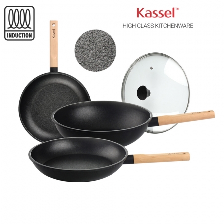 카셀 하이브리드 (Hybrid) 인덕션 (IH) 휠우드 티타늄 프라이팬 4종A 세트 (프라이팬 24cm +프라이팬 28cm +궁중팬 28cm +유리뚜껑 28cm) #2