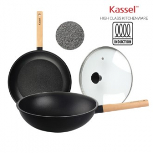 카셀 하이브리드 (Hybrid) 인덕션 (IH) 휠우드 티 타늄 프라이팬 3종 B 세트 (프라이팬 28cm +궁중팬 28cm +유리뚜껑 28cm)