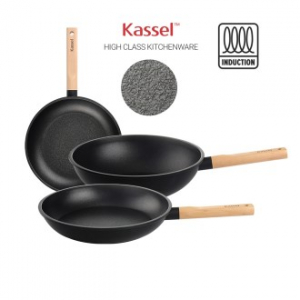 카셀 하이브리드 (Hybrid) 인덕션 (IH) 휠우드 티 타늄 프라이팬 3종A 세트 (프라이팬 24cm +프라이팬 28cm +궁중팬 28cm)