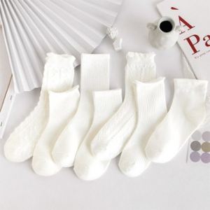 룩앳걸 프리티 여성 단목/중목 혼합 흰양말 7족 세트