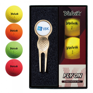 볼빅 플라이온 칼라볼+ 그린 보수기 볼마커 (골드) 세트