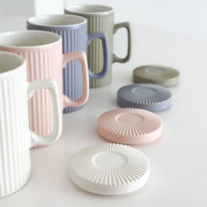 살다 무드 도자기 머그컵 뚜껑 4개 1 세트