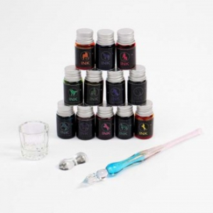 크리스탈 12색 펄잉크병 유리만년필 세트 글라스 딥펜