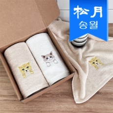 [송월타올]야옹프렌즈 세면타올 2매 선물세트(크라프트)