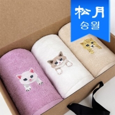 [송월타올] 야옹프렌즈 세면타올 3매 선물세트 크라프트