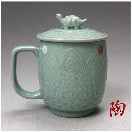 청자 양각 일월 오봉 거북뚜껑 머그 세트 #2