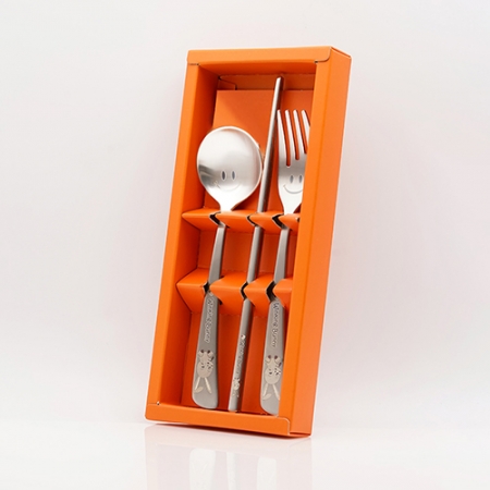 토끼 동글이스푼 + 포크 + 저분 3종 케이스 세트 #2