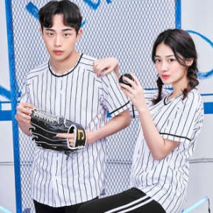 베이스볼 블랙 스트라이프 티셔츠, 야구티 행사용 단체티 블랙 스트라이프 // 전사 인쇄