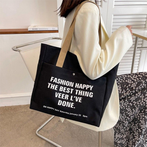 캔버스 레터링 여성 데일리 숄더백 에코백-아이보리,블랙