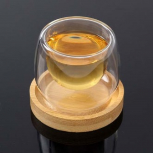 이중 내열 유리 찻잔 +심플 우드받침대 (50ml)