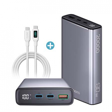 디지토 130W 노트북 맥북 대용량 보조배터리 고속충전 갤럭시 아이폰 PD 20000mAh + 100W LCD 고속 충전케이블 세트 #2
