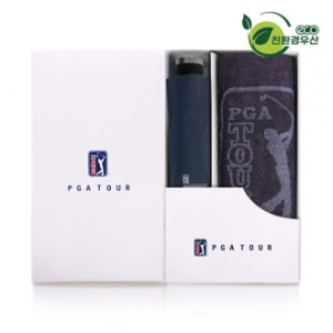 PGA 그린 3단 수동우산 + 170g 죽사 타올 세트