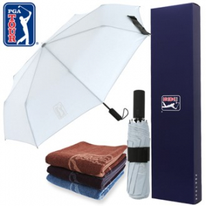 PGA 그린 3단 60 완전 자동우산 + 170g 죽사 타올 세트