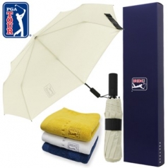 PGA 친환경그린 3단완전자동 우산+170g면사타올세트