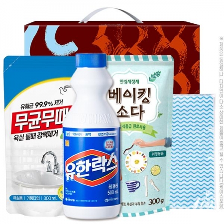 무균무때 300ml + 유한락스 500ml + 탑셰프 베이킹소다 300g 리필 행주 (4종) AM #3
