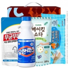 무균무때 300ml + 유한락스 500ml + 탑셰프 베이킹소다 300g 리필 + 청소박사 중형 30매 (4종) AM