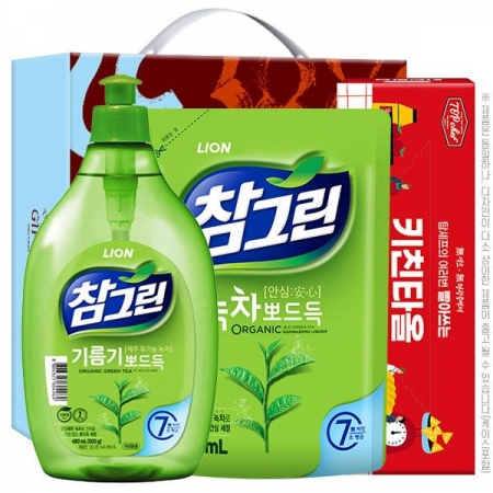 [명절선물세트 추석 설날] (유기농)참그린녹차500용기 녹차300리필 빨아쓰는키친타올(3종) #3