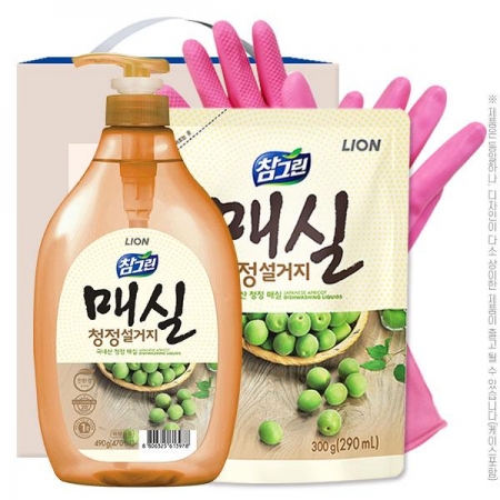 [명절 선물세트 추석 설날] (친환경) 참그린 매실 490 펌프 매실 300 리필 고무장갑 32cm (3종) #2