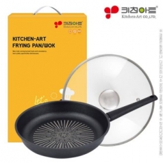 [ 선물세트] 키친아트 소렐 IH후라이팬 28 유리뚜껑 (2종)