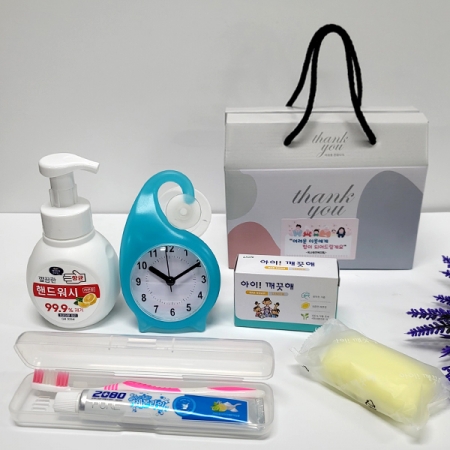 핸드워시, 아이깨끗해비누, 칫솔치약세트, 욕실 흡착시계, 손세정제, 선물세트7종 #2