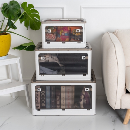 4면개방 반투명 리빙박스 다용도 수납 정리 폴딩박스 라지 #3