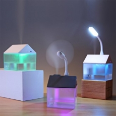 인테리어가습기 사무실용가습기 가정용가습기 LED램프 미니팬 3종구성 무드등 하우스 집모양