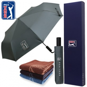 PGA 3단 60 완전 자동 쿨링 암막 우산 + 170g 죽사 타올 세트