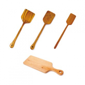 마호가니 플레이팅 도마 s +티크 조리도구 3종 세트 (뒤집개 3종)