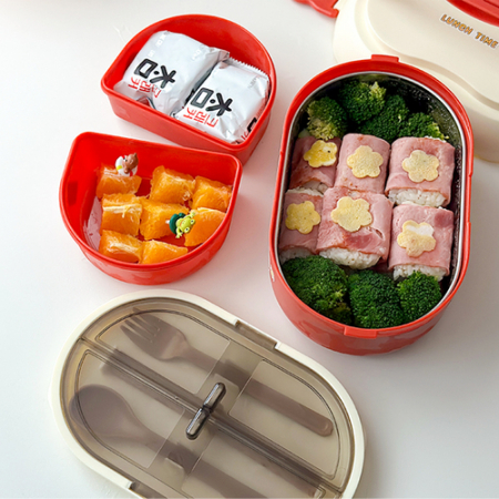 크림 2단 런치박스 도시락통 2단 도시락 피크닉 #9