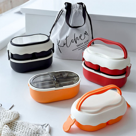크림 2단 런치박스 도시락통 2단 도시락 피크닉 #2