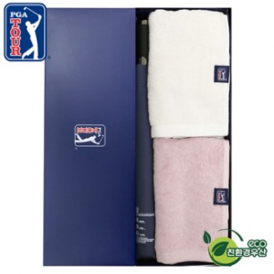 PGA 그린 2단 자동우산 + 200g 코마사 타올 2P 세트