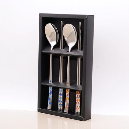 써클칼라 수저 부부 세트 (홍 / 청) #2