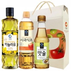 청정원 선물세트, 청정원 카놀라유 500ml+청정원 사과식초 700ml+맛술 410ml 선물세트